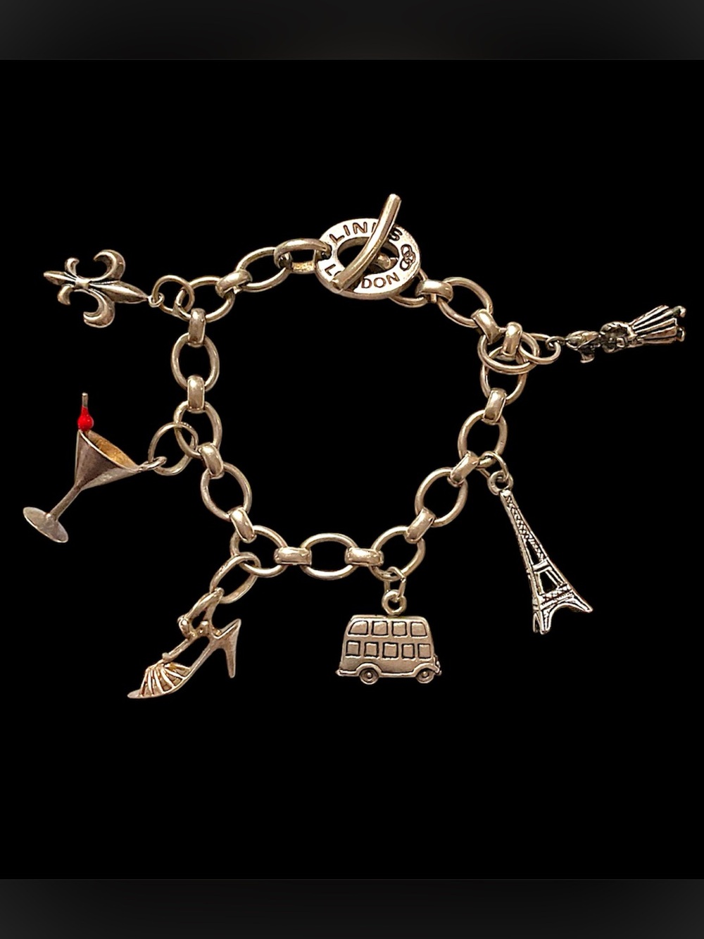 Vintage Links London 800 Silver Charm Bracelet 6.5”